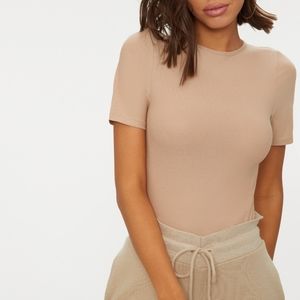 Stone Crepe Short Sleeve Thong Bodysuit